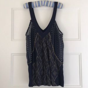 Navy blue and gold Silence and Noise tank
